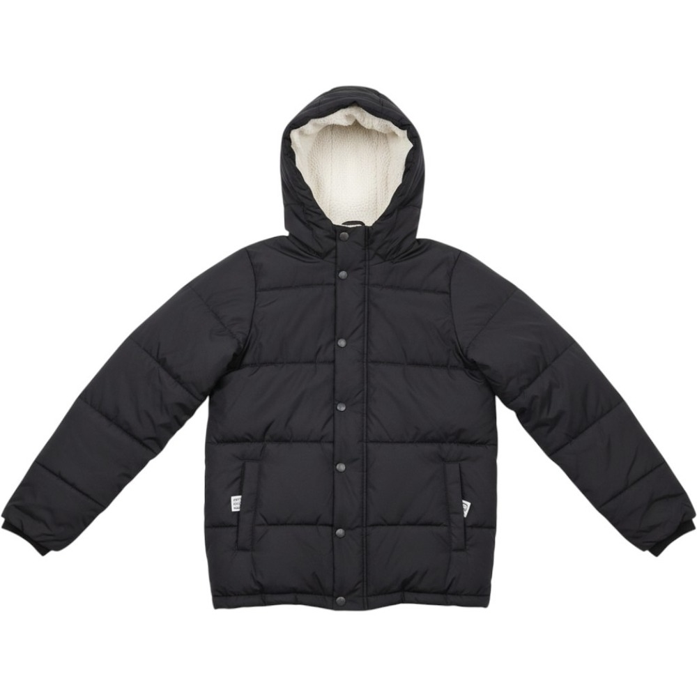 Old Navy Puffer Jacket Kids XL 14-16 Black Excellent Sherpa Hood Water-Resistant